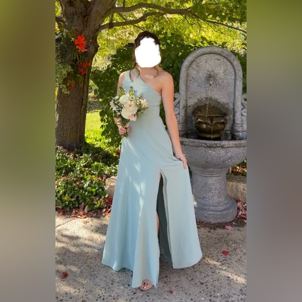 David’s Bridal One-Shoulder Sage Green Dress size 2
